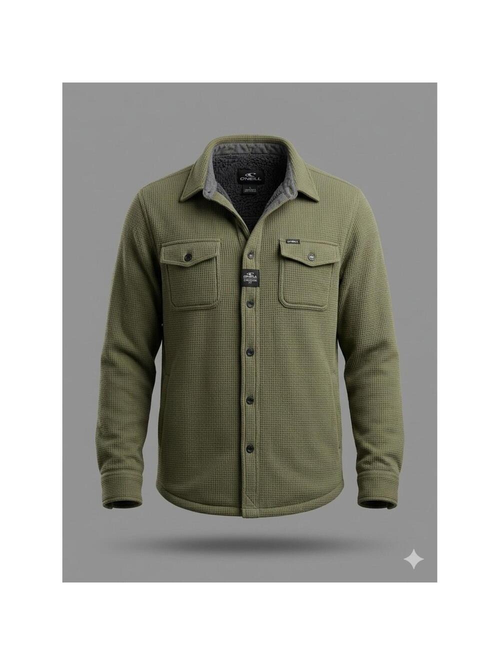O'Neill Mens L Green Sherpa Lined Flannel Shirt Jacket Gorpcore Cabin Waffle